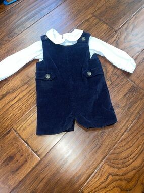 Navy Corduroy Baby Romper with White Collared Onesie